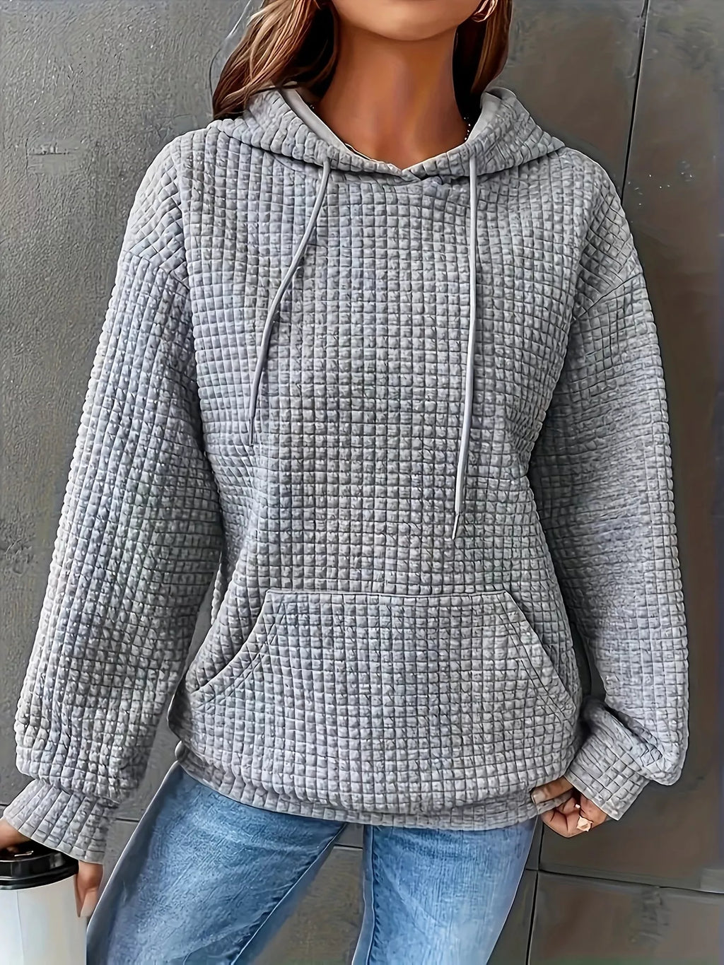 Textured Knit Drawstring Hoodie