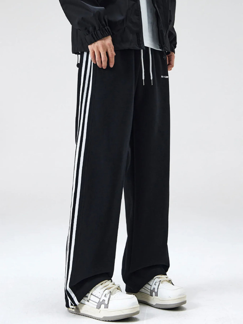 Men's Plus Size Drawstring Striped Wide Leg Pants