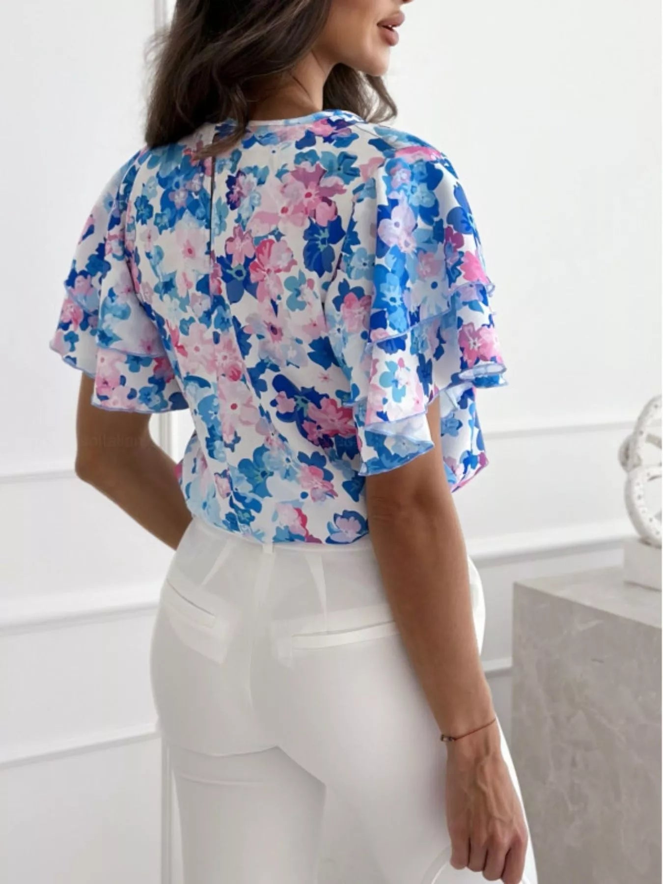 Floral Print Ruffle Sleeve Blouse