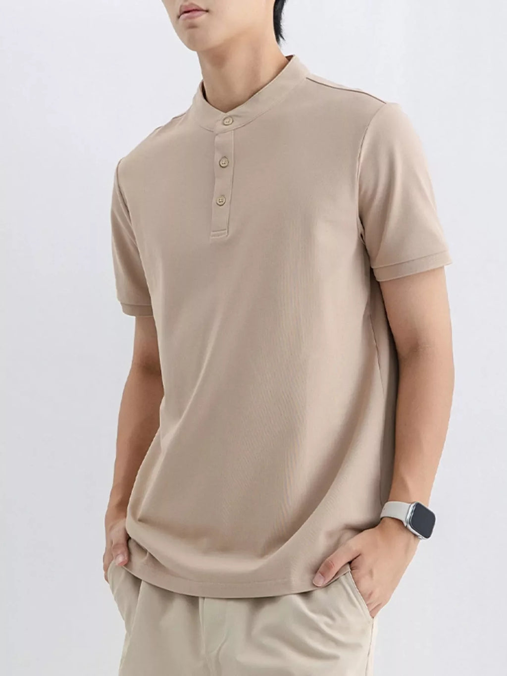 Men's Plus Size Button Detail Short Sleeve Top