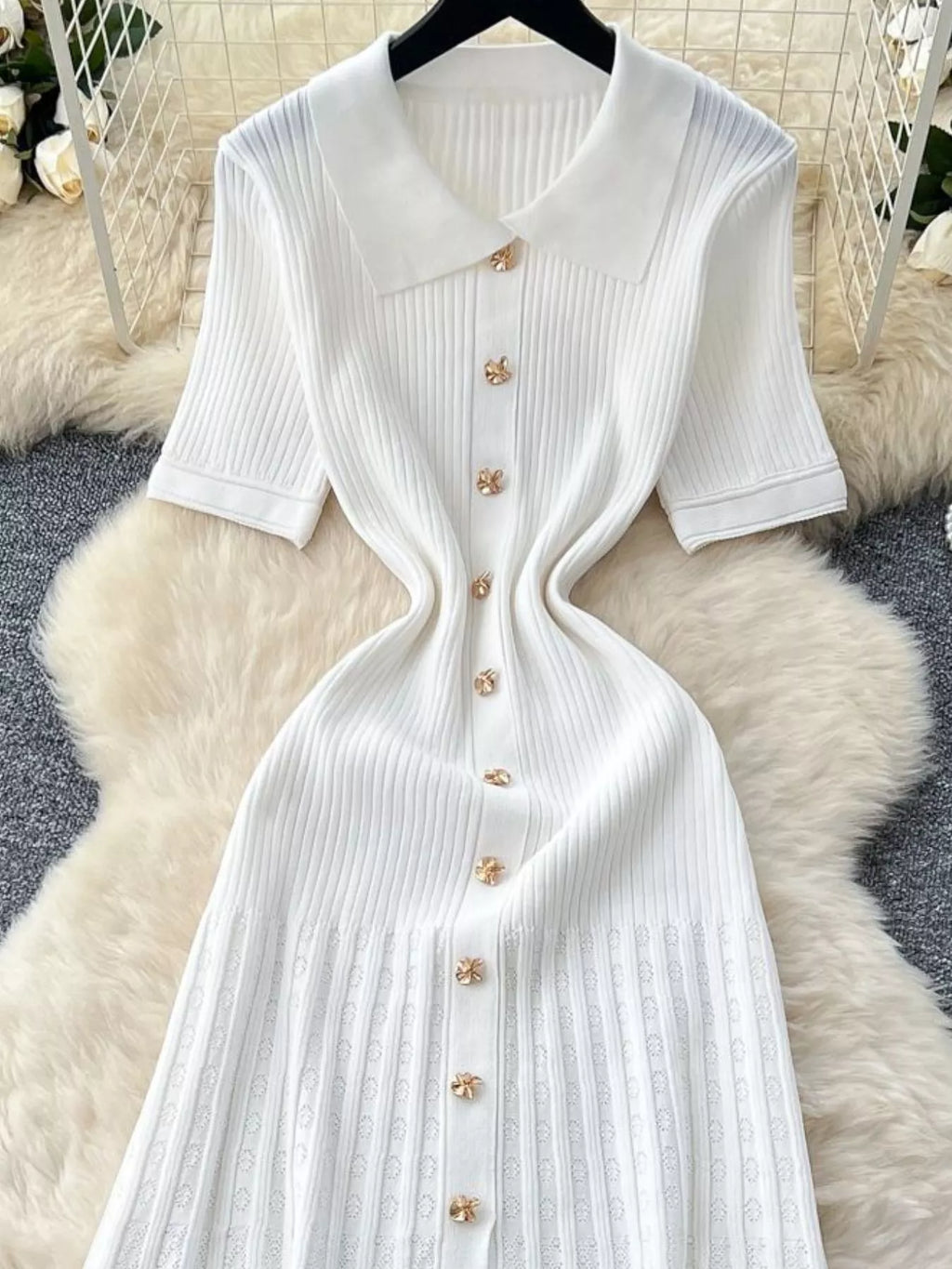 Button Front Short Sleeve Knit Dress