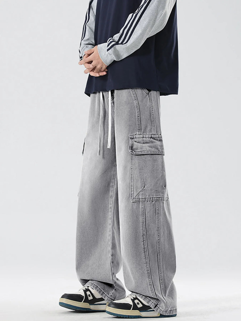 Men's Full Size Wash Wide Leg Cargo Jeans Plus Size