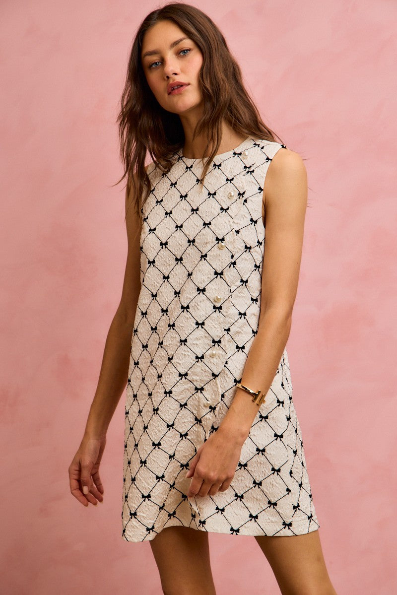 SO ME Ribbon Jacquard Pattern Dress with Scalloped Side