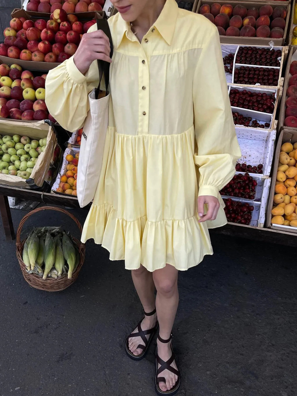 Tiered Long Sleeve Shirt Dress