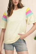 Color Block Stitched Sleeve Loose T Shirt