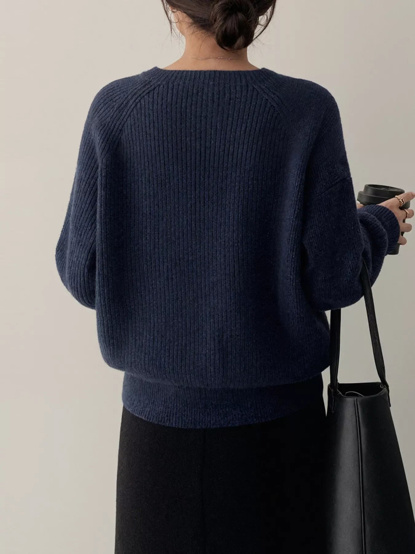 Button-Decorated Round Neck Sweater