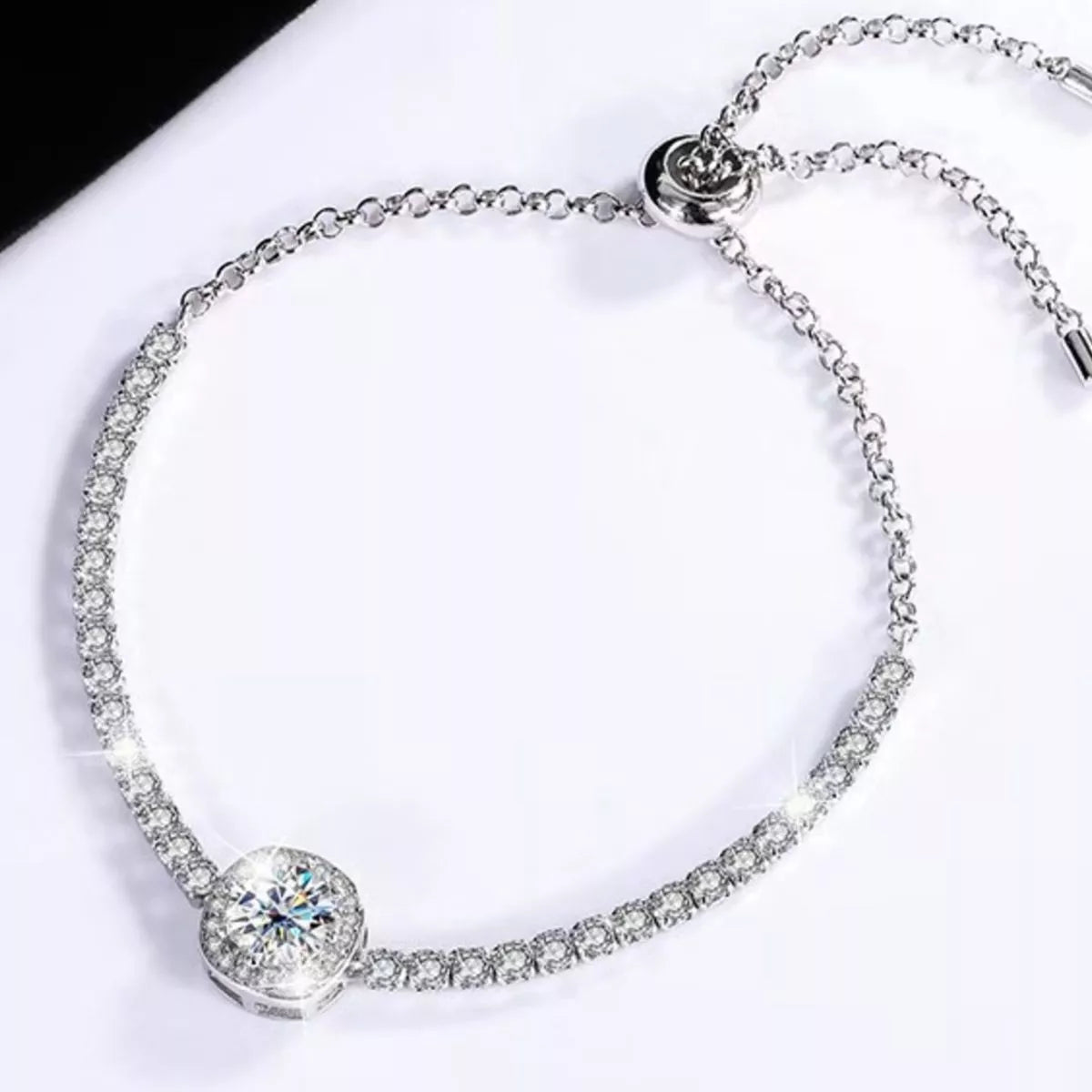 1 Carat Moissanite 925 Sterling Silver Chain Bracelet