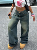Vintage Wash Wide Leg Jeans