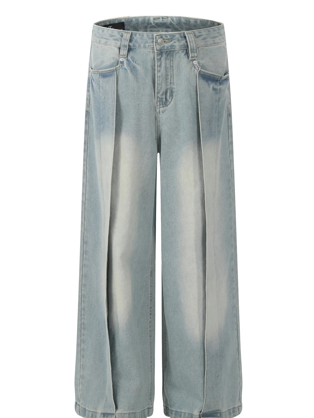 Men's Wash Pleated Wide Leg Jeans
