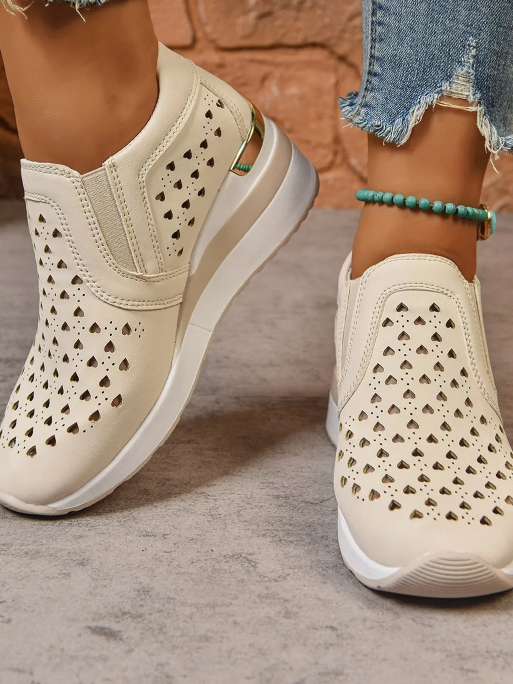 Breathable Cutout Wedge Sneakers