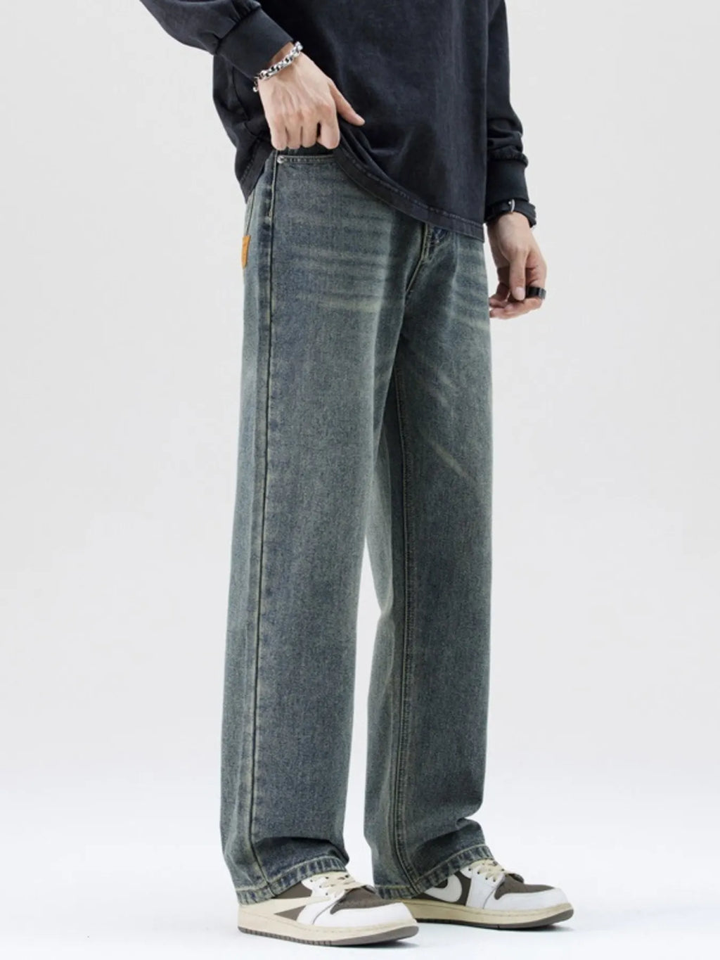 Men's Washed Wide Leg Jeans
