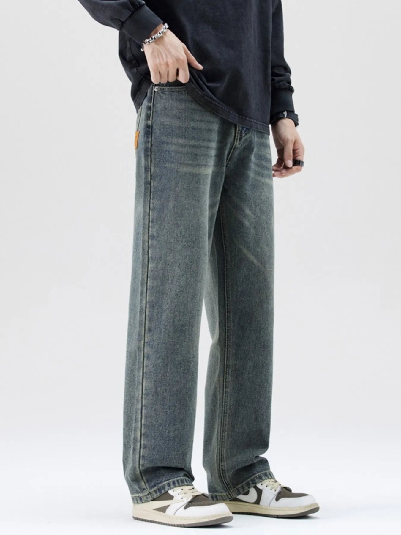 Men's Washed Wide Leg Jeans