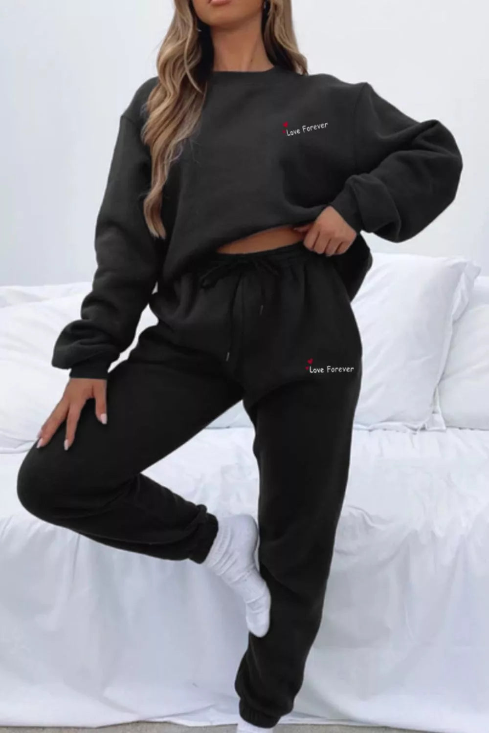 Round Neck Sweatshirt and Joggers Set