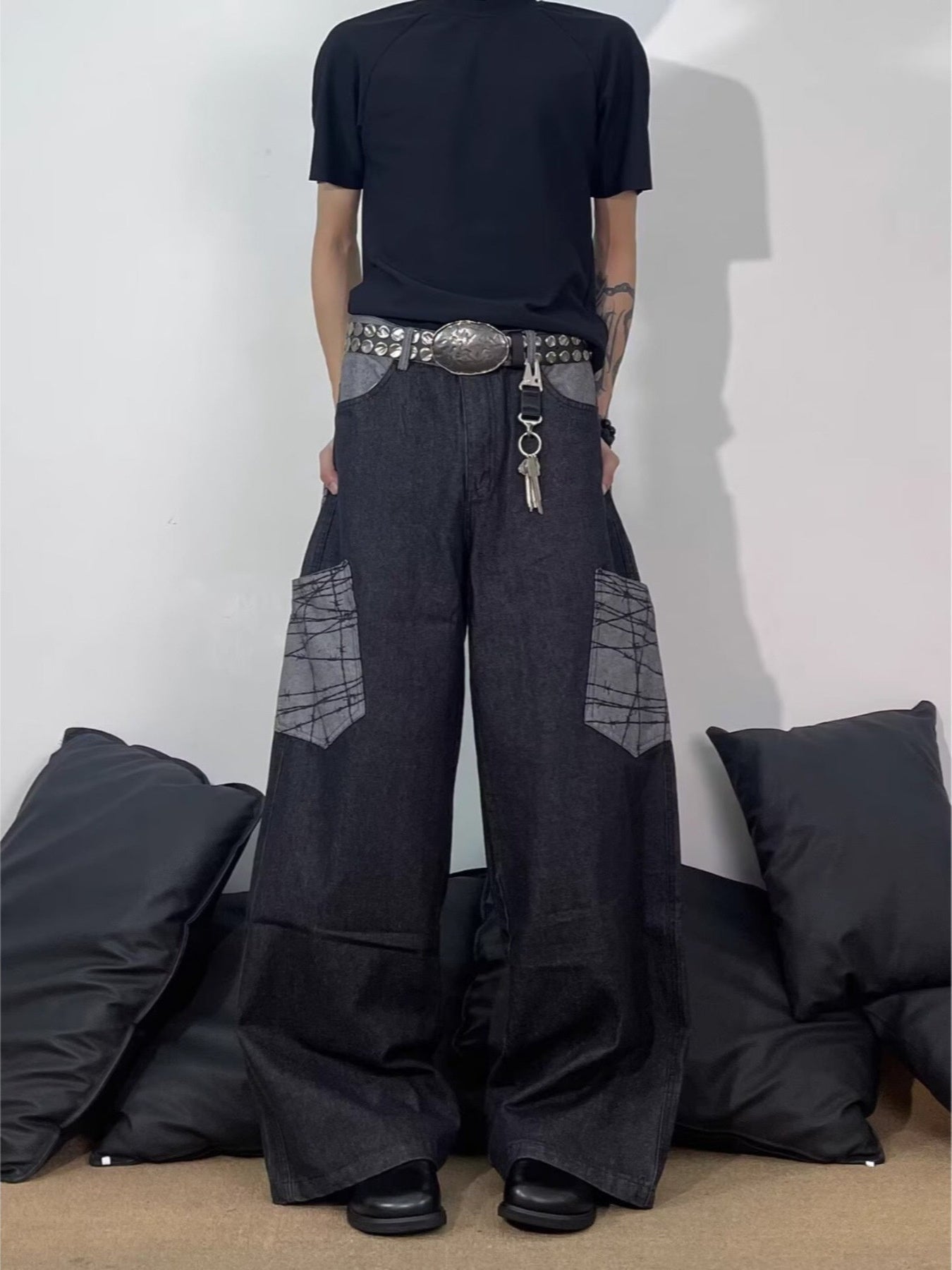Men's Full Size Wide Leg Cargo Jeans Plus Size