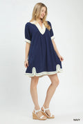 Umgee Linen Contrast Trim Midi Dress
