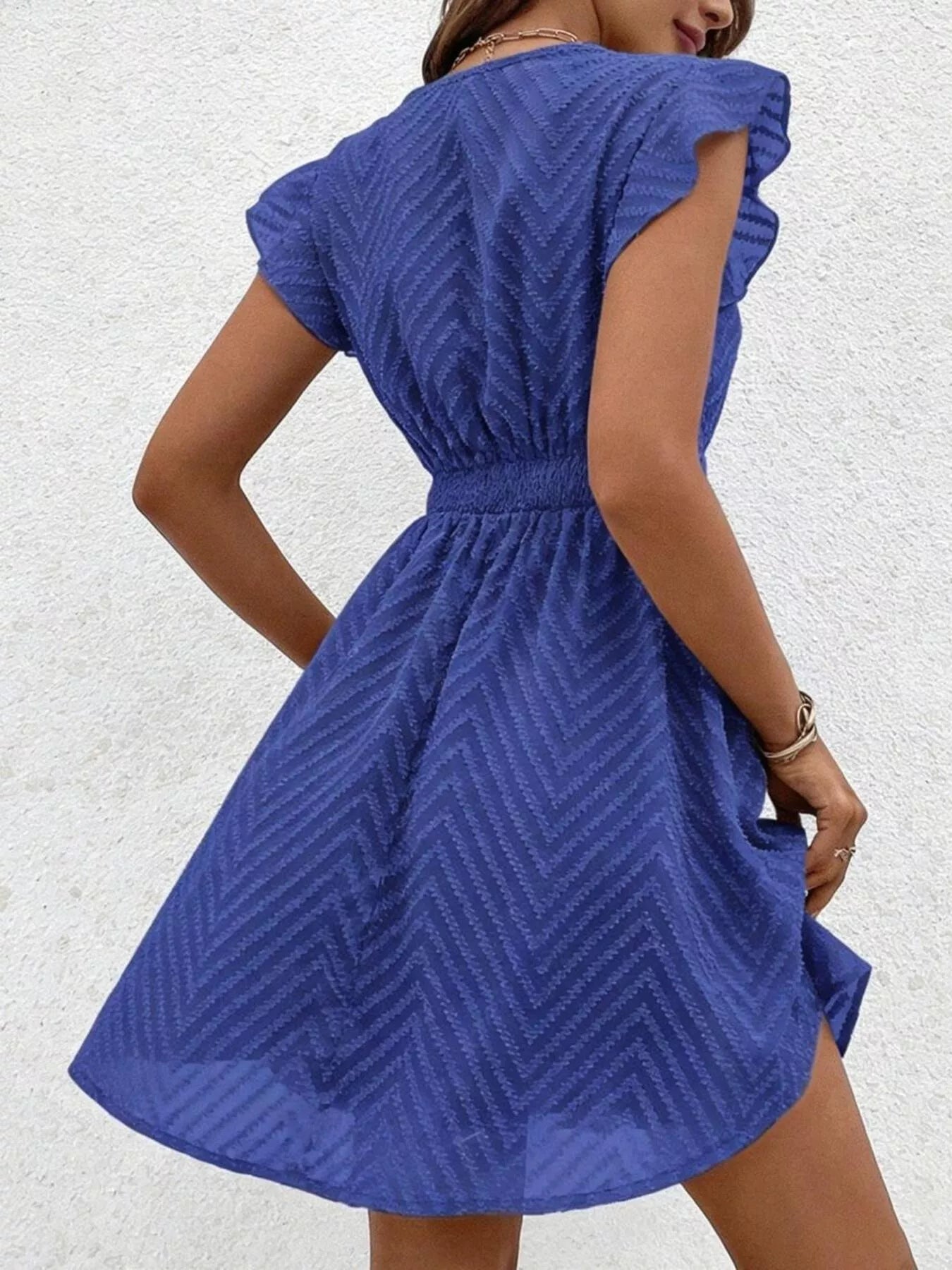 V-Neck Ruffle Sleeve Mini Dress