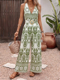 Printed Halter Neck Wide Leg Jumpsuit