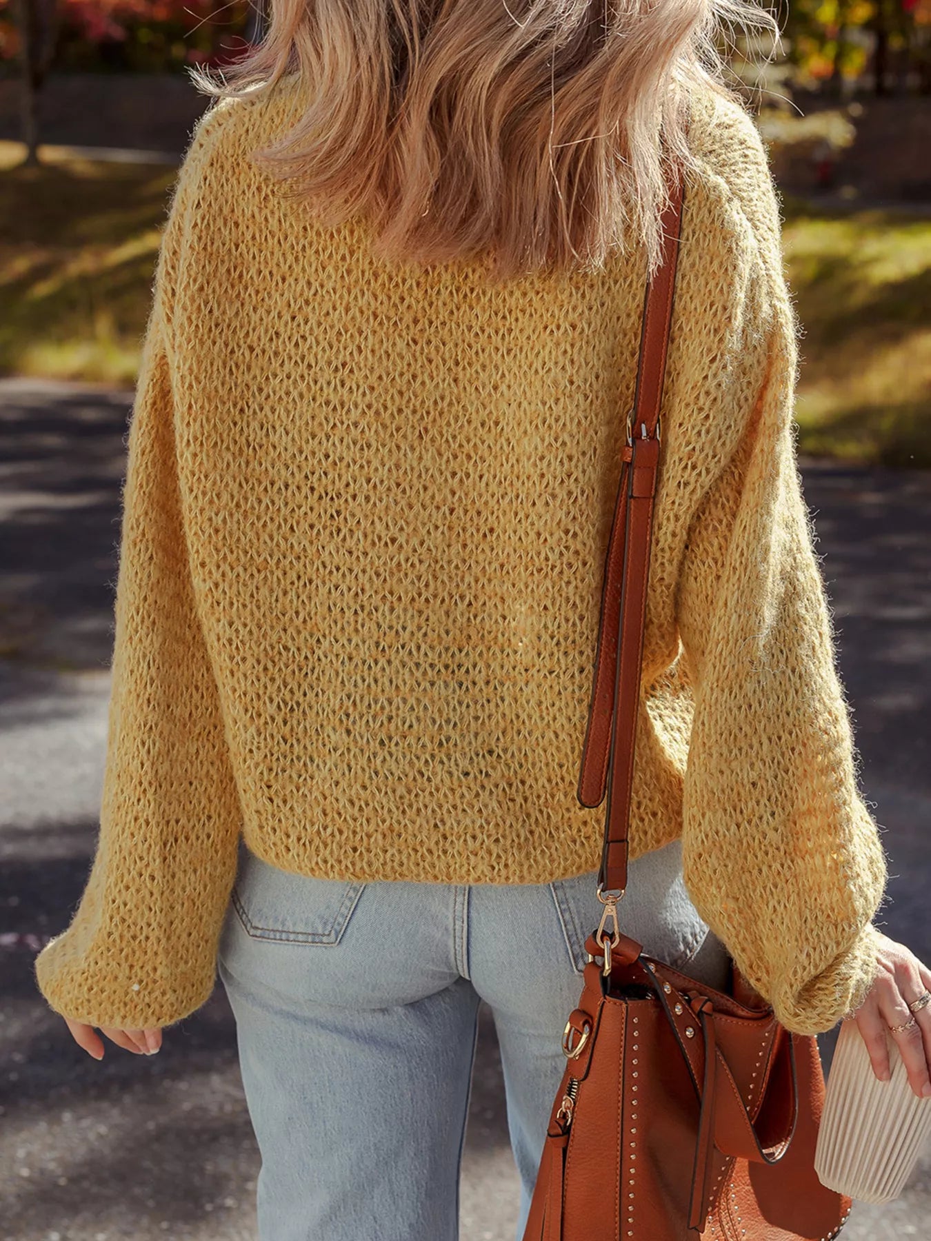 Lantern Sleeve Scallop V Neck Buttoned Front Cardigan