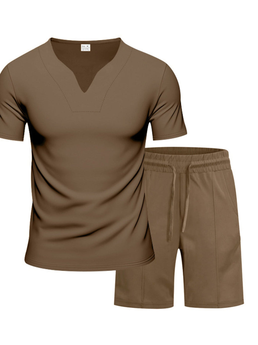 Men's Full Size V-Neck Short Sleeve T-Shirt and Shorts Set Plus Size