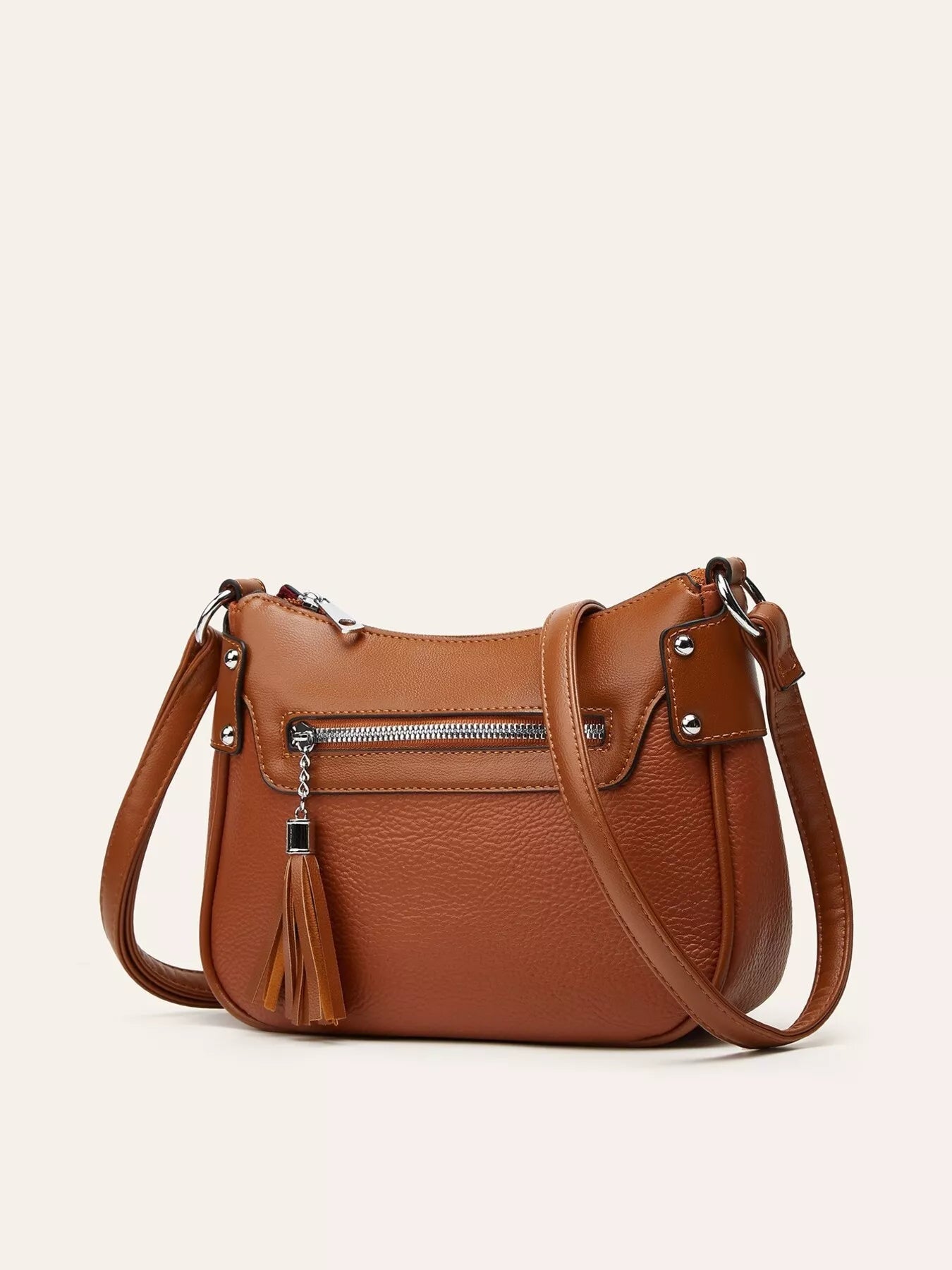 Tassel Decor PU Leather Crossbody Bag