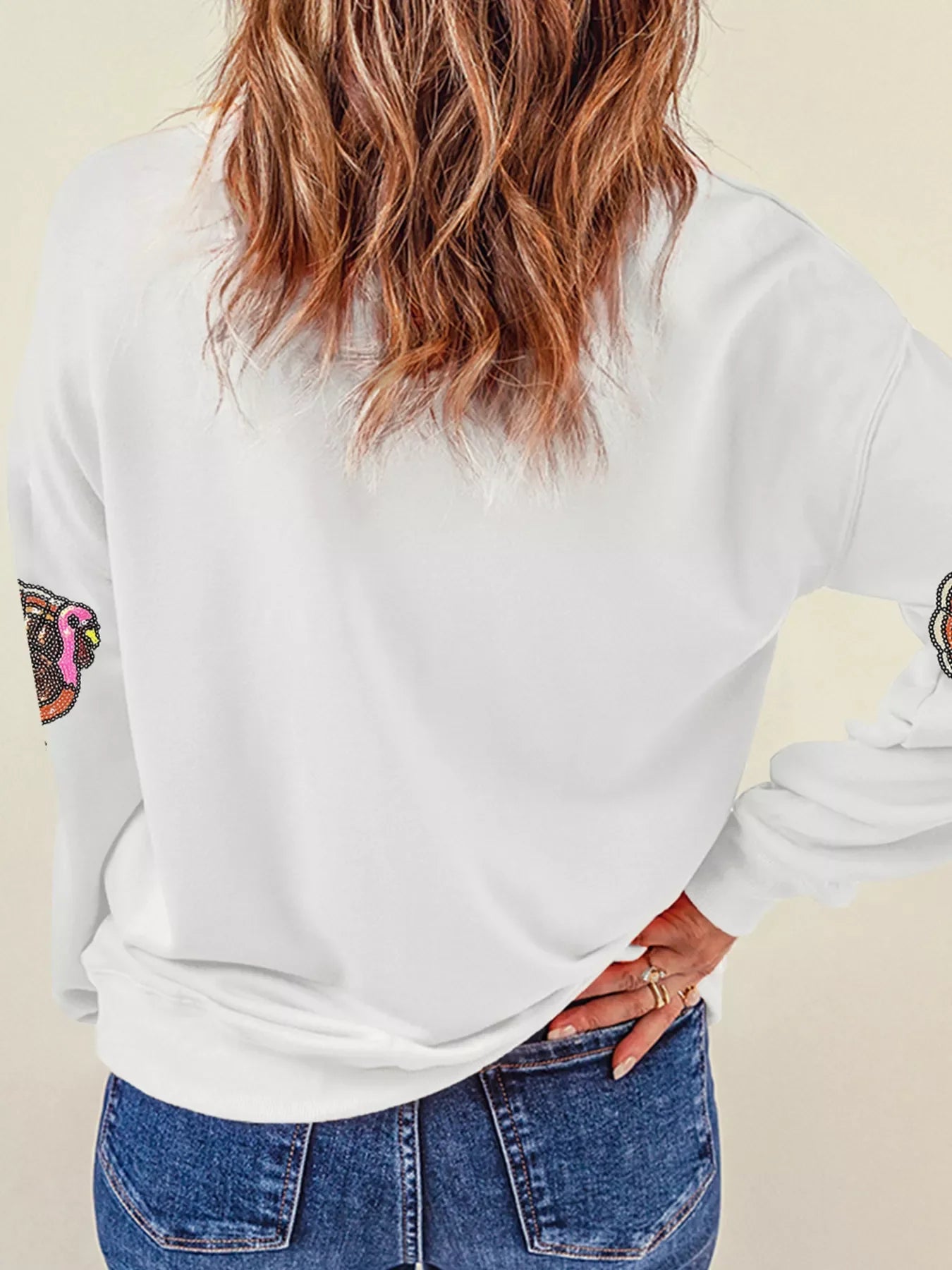 Thanksgiving Turkey Sequin Patched Sweatshirt