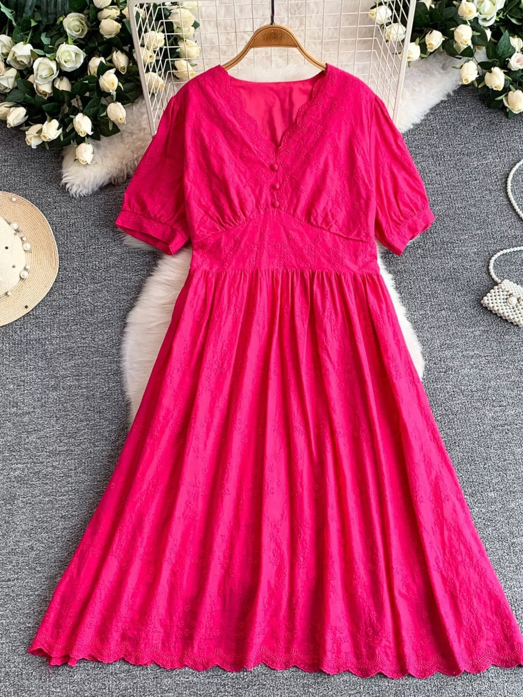 Lace Detail A-Line Midi Dress