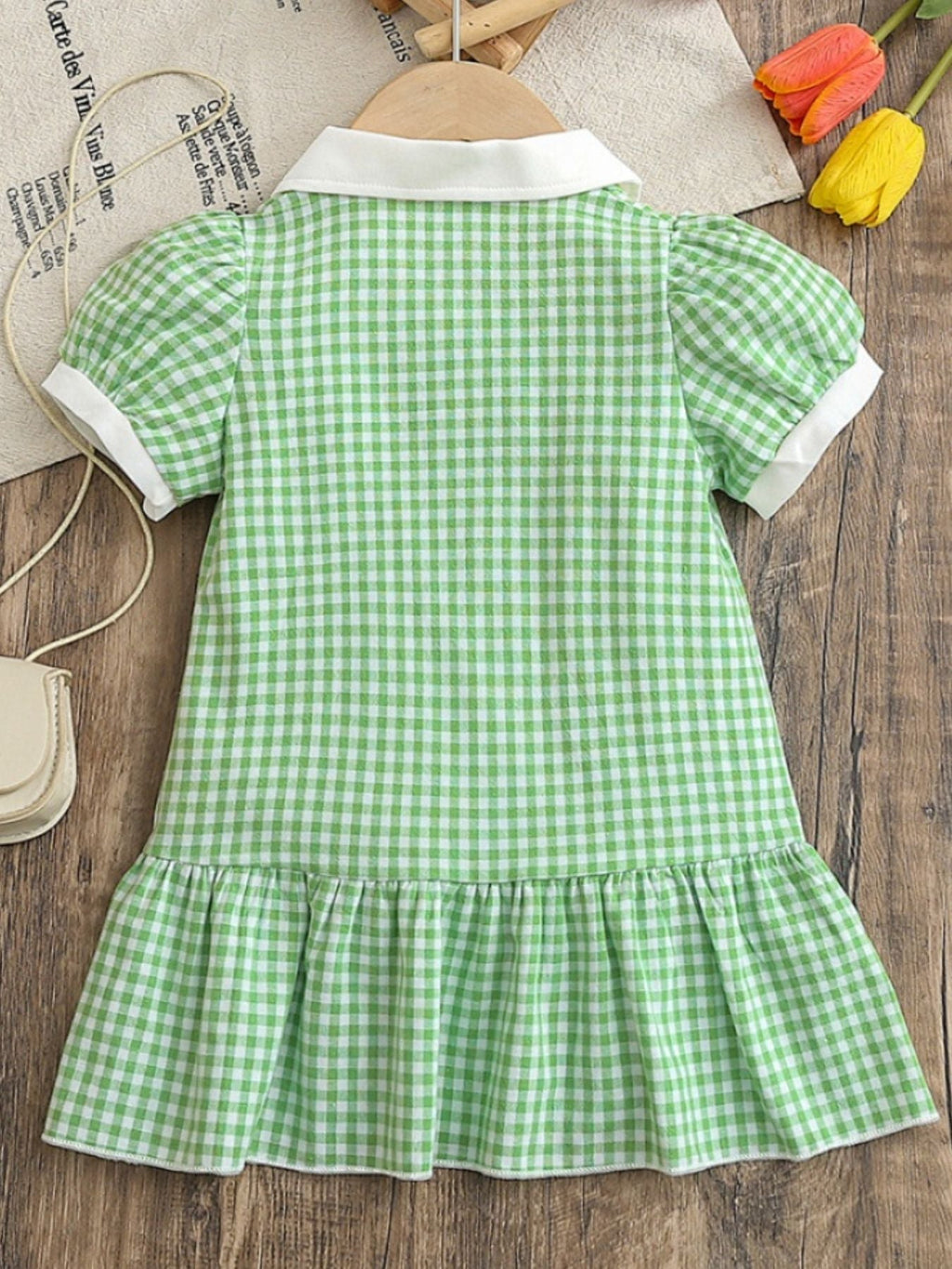 Children's Gingham Ruffle Hem Polo Dress