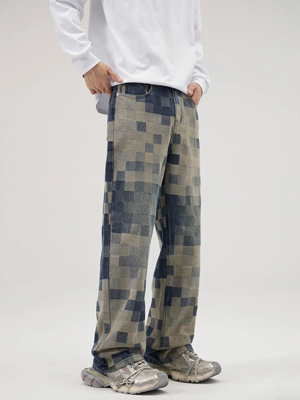 Men's Full Size Pixelated Print Loose Fit Jeans Plus Size