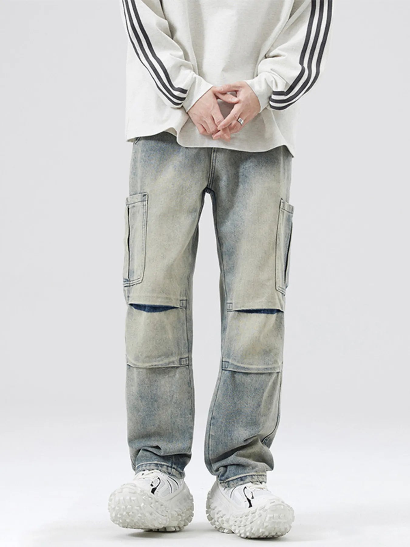 Men's Full Size Distressed Cargo Jeans Plus Size