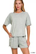 Zenana Halo Snow Washed Short Sleeve Tee and Shorts Set