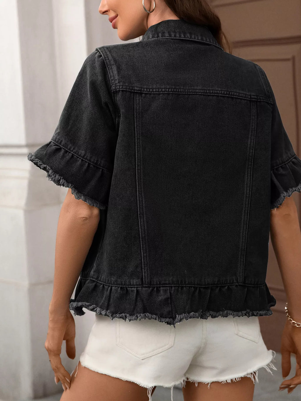 Raw Hem Button Up Denim Jacket