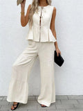 Sleeveless Tie-Front Top and Wide Leg Pants Set