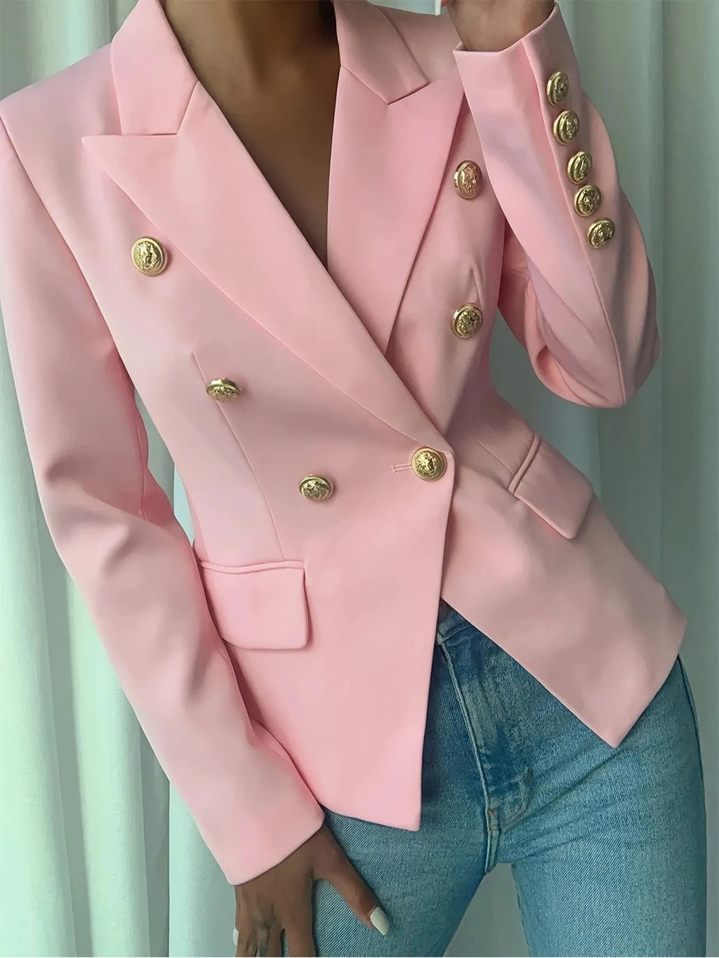Decor Button Lapel Collar Blazer