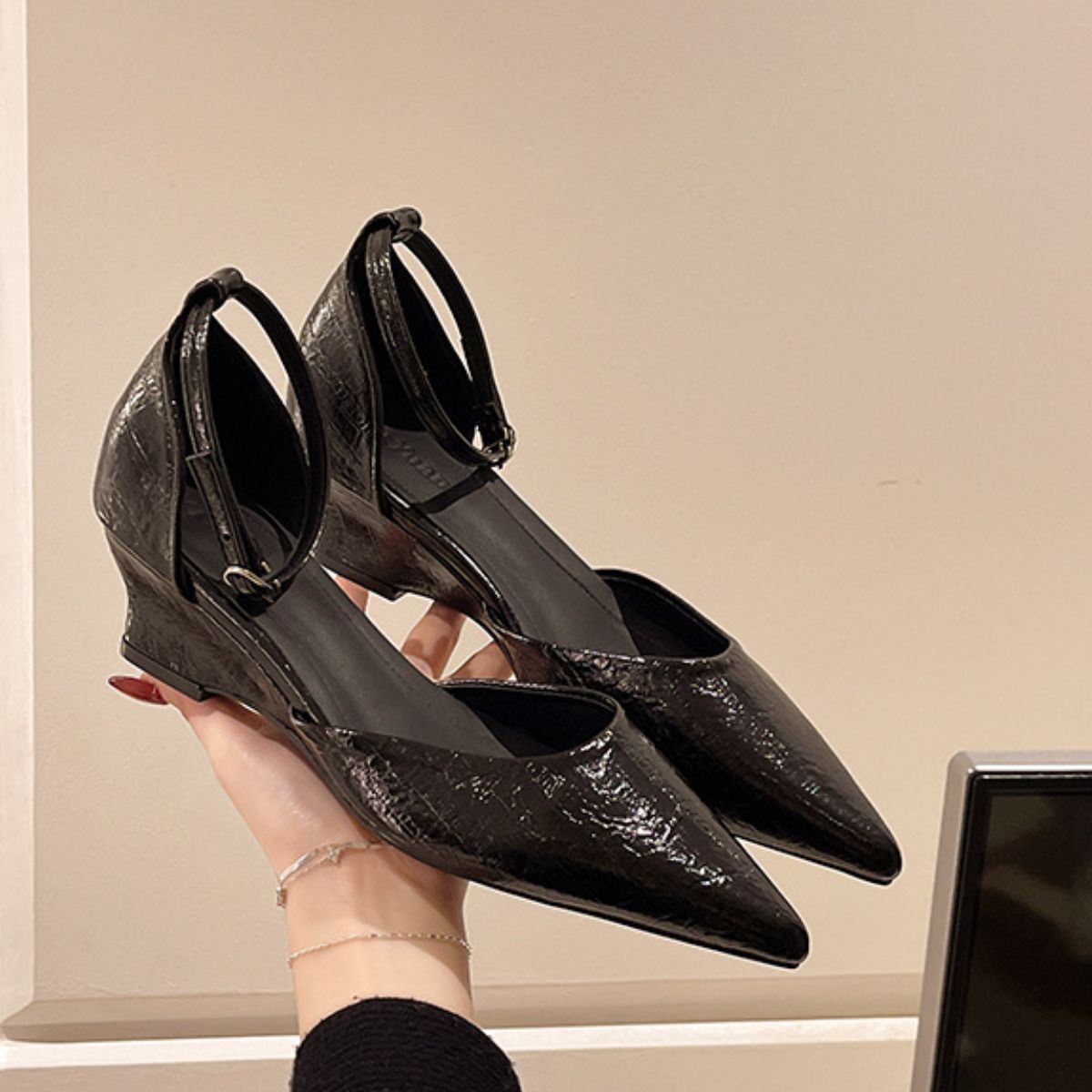 Pointed-Toe Ankle Strap Pumps