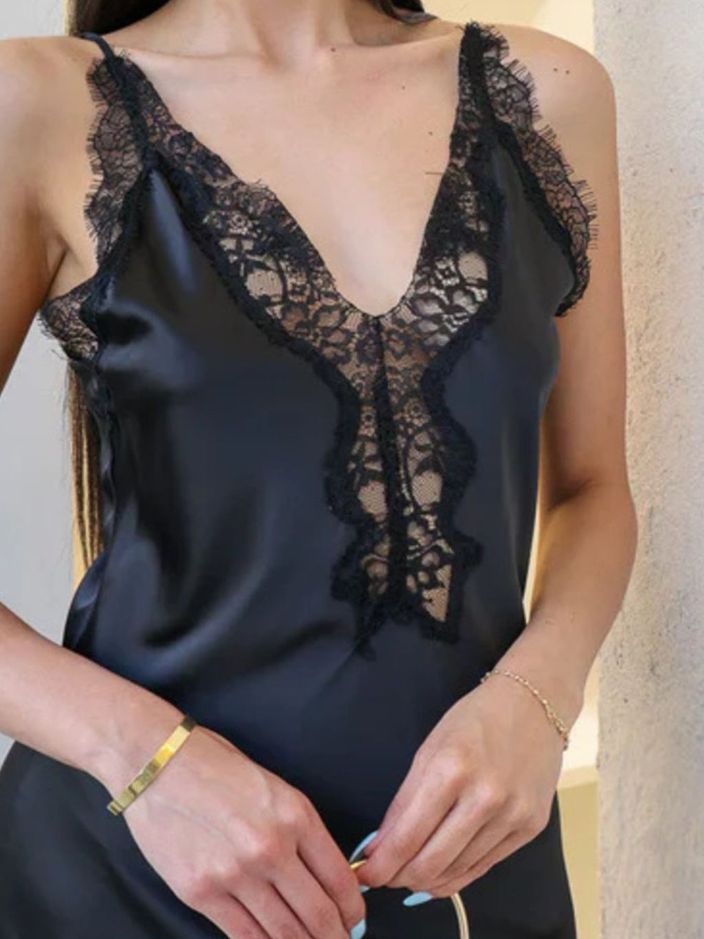Lace Trimmed Two-Tone Slip Dress