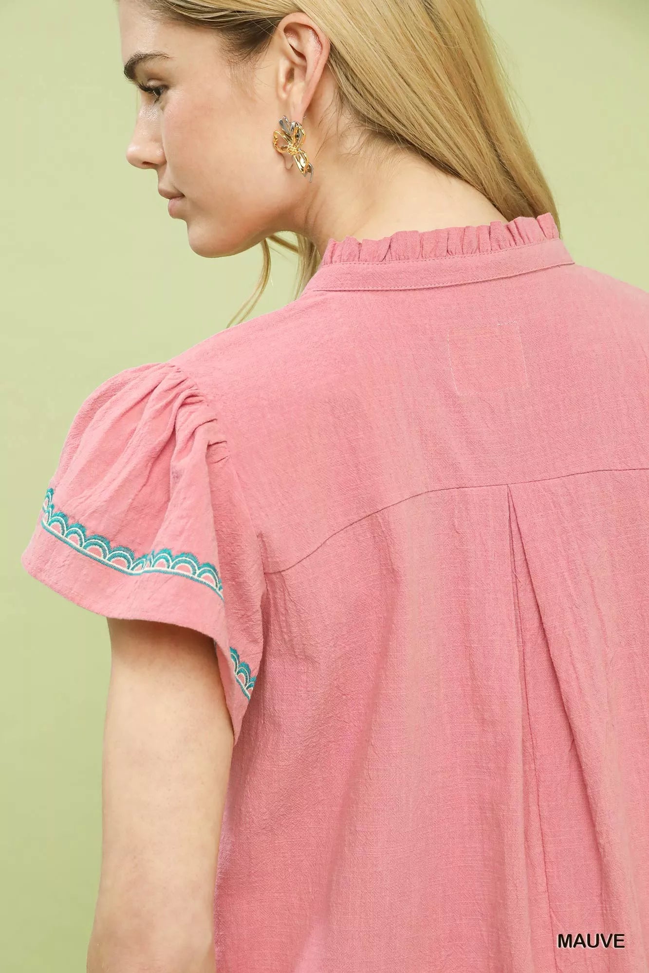 Umgee Embroidered Flutter Sleeve Blouse