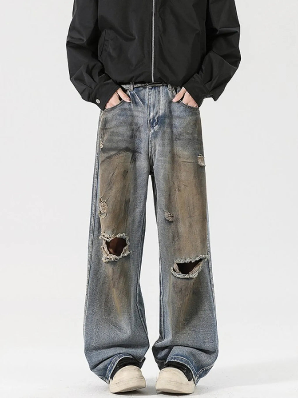 Men's Full Size Distressed Wide Leg Jeans Plus Size