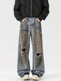 Men's Full Size Distressed Wide Leg Jeans Plus Size