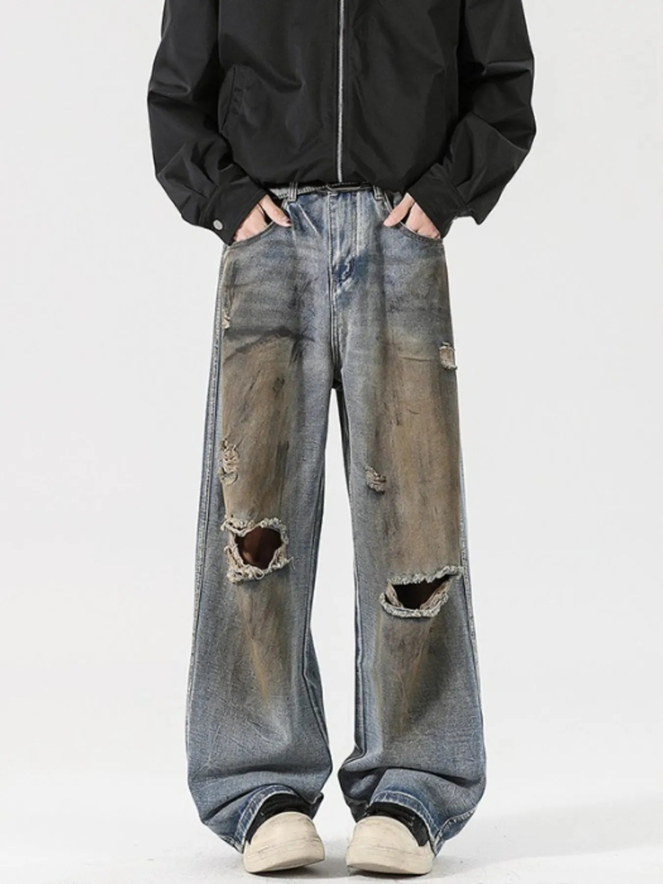 Men's Full Size Distressed Wide Leg Jeans Plus Size