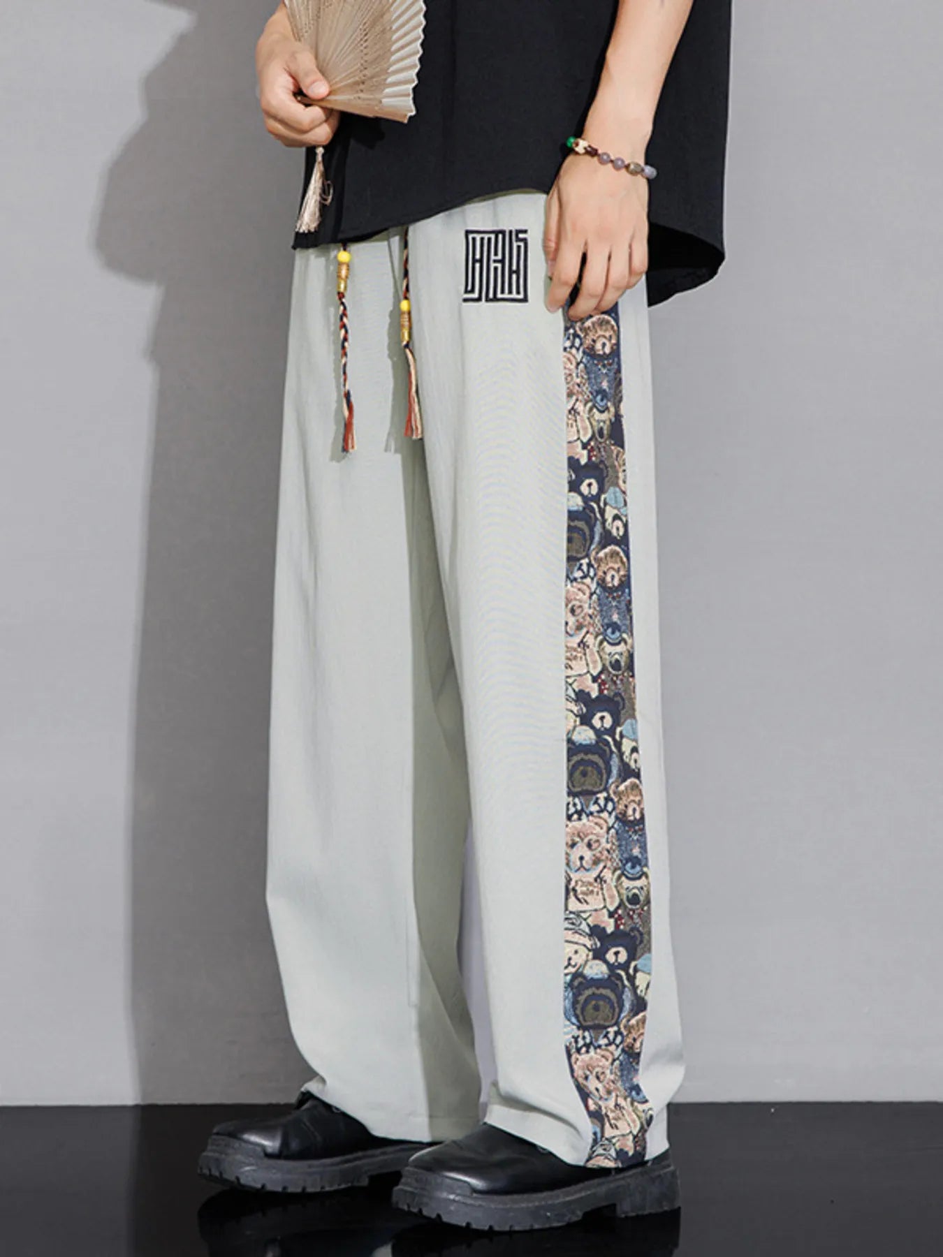 Men's Full Size Printed Side Stripe Loose Pants Plus Size