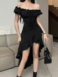 Off-Shoulder Ruffle Hem High-Low Dress