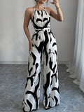 Abstract Print Sleeveless Wide Leg Jumpsuit