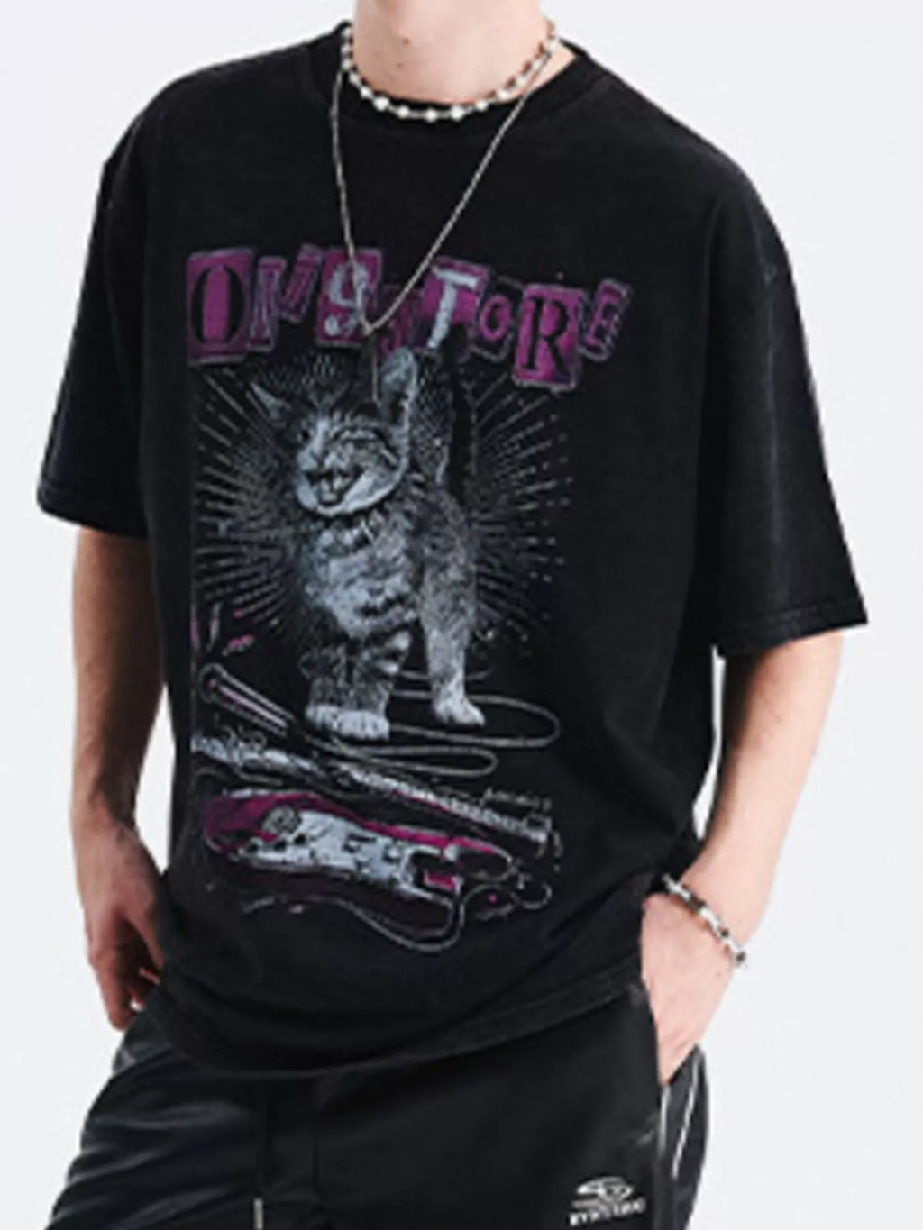 Men's Cat Graphic Oversized T-Shirt