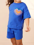 Children's Heart Round Neck Tee and Shorts Set