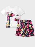 Children's Giraffe Floral Print Tee and Shorts Set
