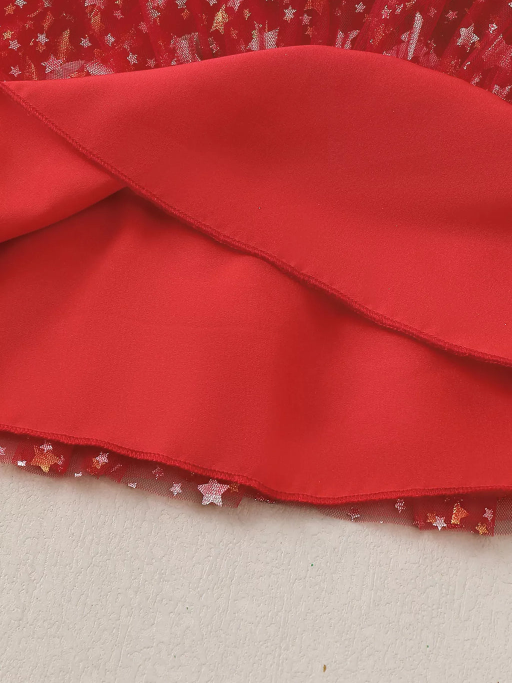 Children's Star Print Pom-Pom Embellishments Tulle Dress