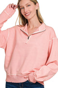 Zenana F/terry Pigment Dye & Enzyme Washing Half Zip Top