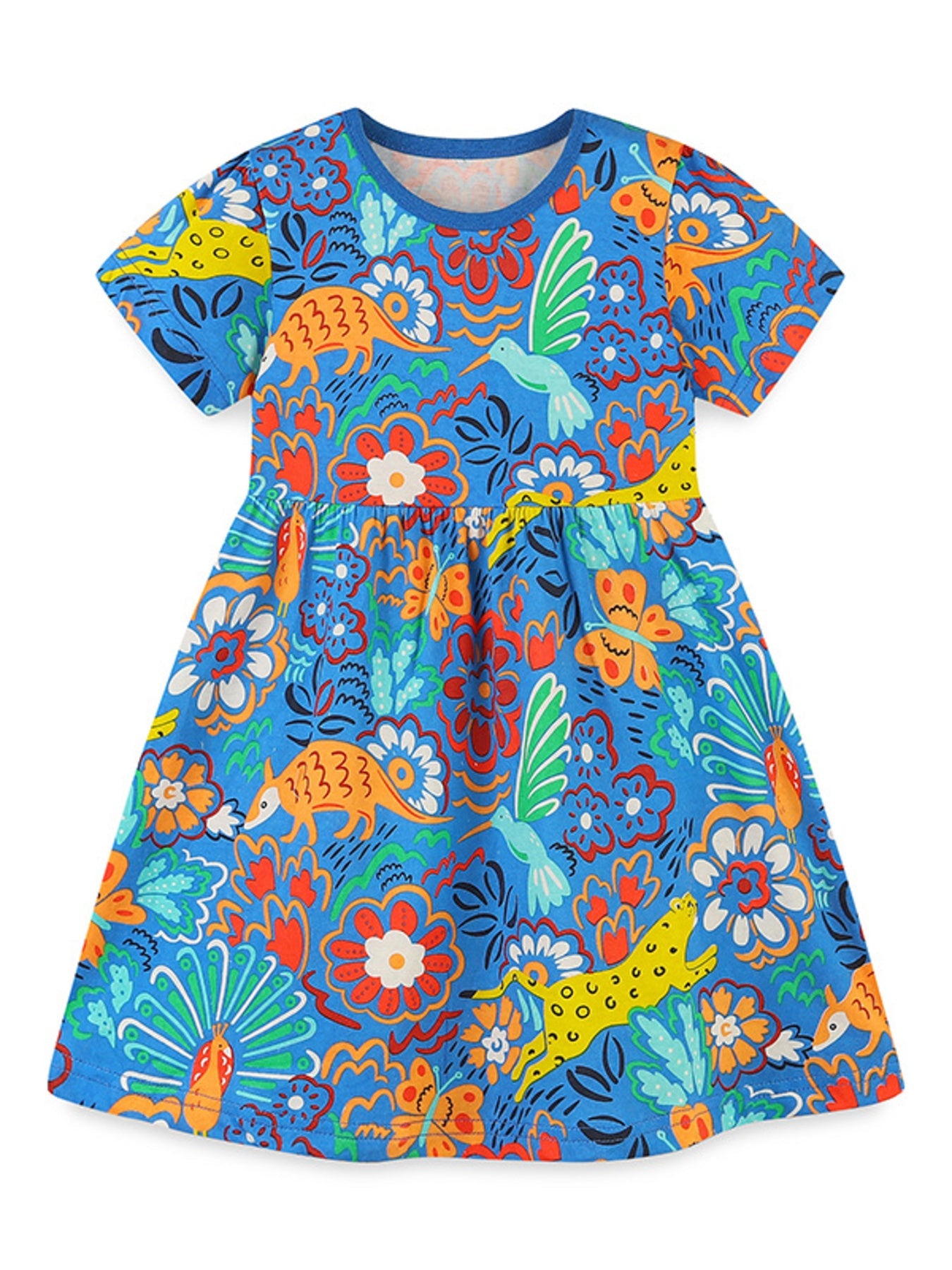 Children's Printed Round Neck Short Sleeve Dress