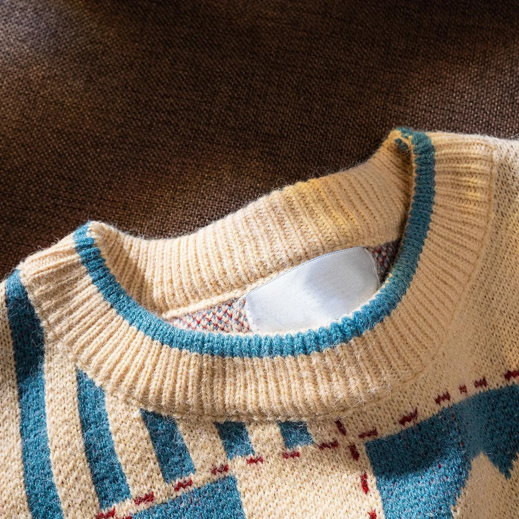 Men's Heart Pattern Checkered Sweater