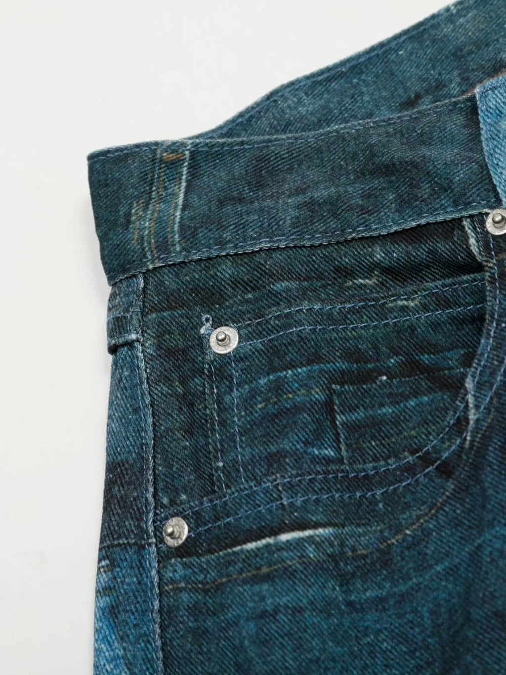 Men's Washed Patchwork Wide Leg Curved Jeans